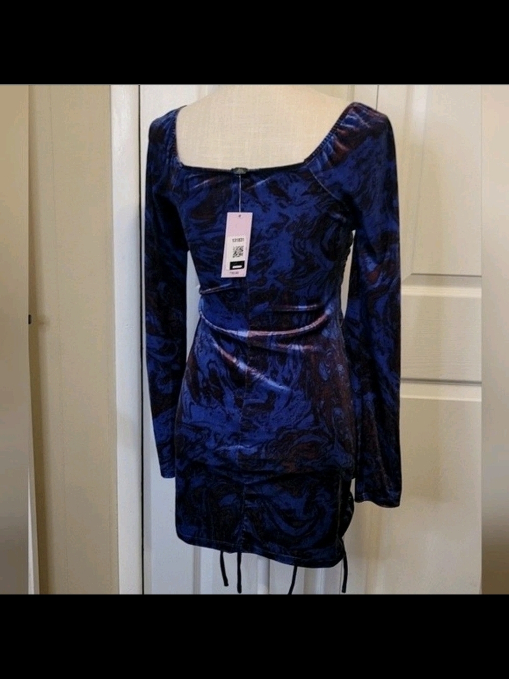 wild fable Blue Ruched Velvet Square-Neck Mini Dress